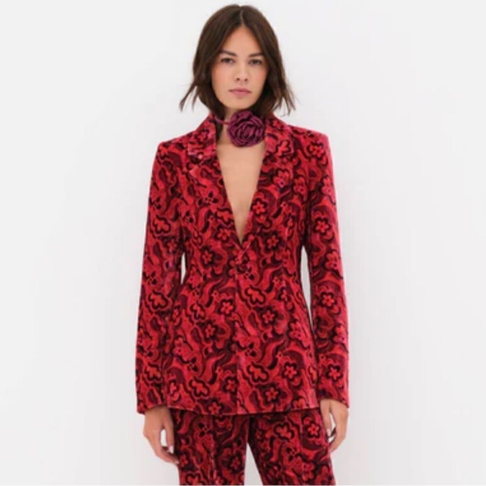 NWT Penny Blazer Red Velvet Floral Retro Size 2XL - Picture 13 of 16